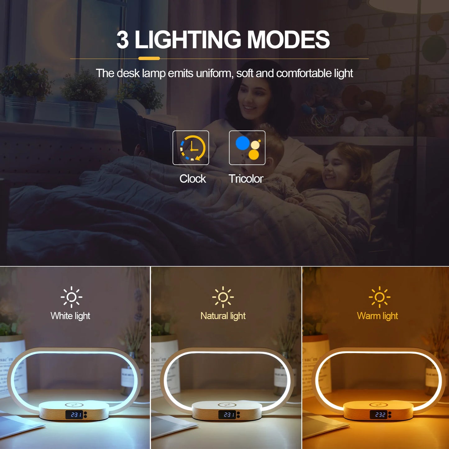 Multifunctional Wireless Charging Table Lamps For Bedroom Reading Light Bedside Study Eye Protect Frame Touch Dimming Lighting